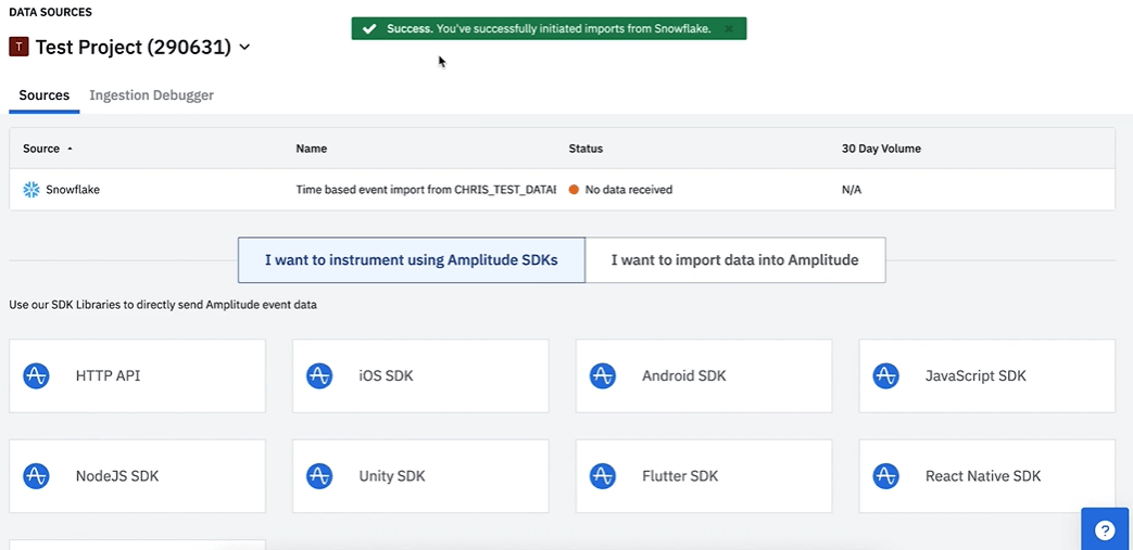 Successfully Initiated Data Import from Snowflake: Snowflake to Amplitude | Hevo Data